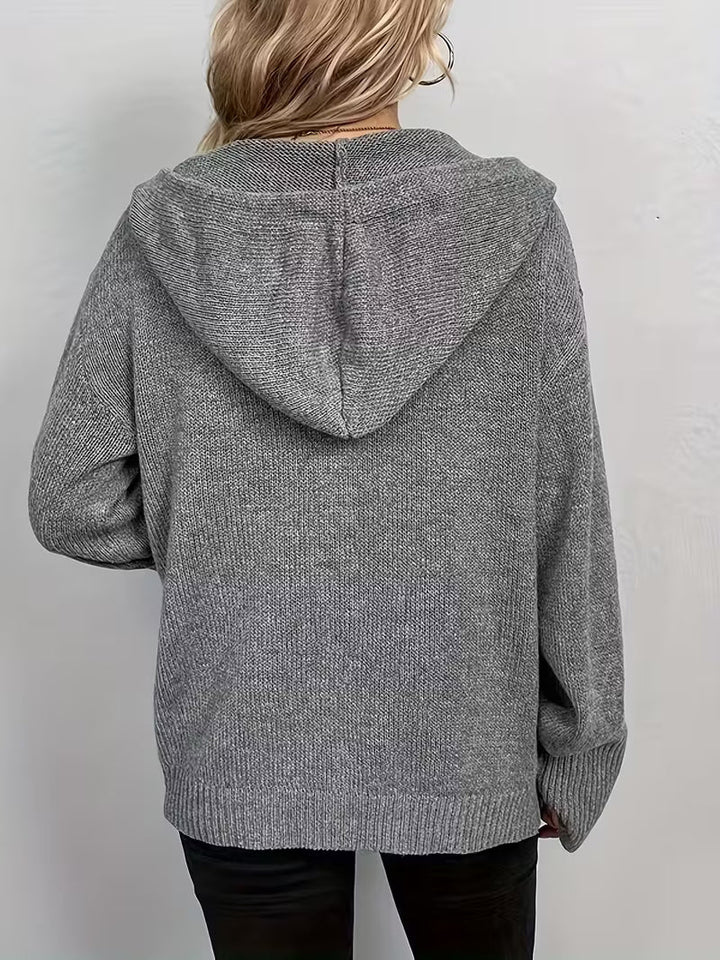 Karalina - Cárdigan Con Capucha y Botones Delanteros De Punto Trenzado