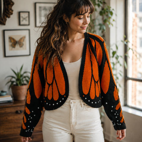 Zoliana - Cárdigan De Punto Con Estampado De Alas De Mariposa Monarca