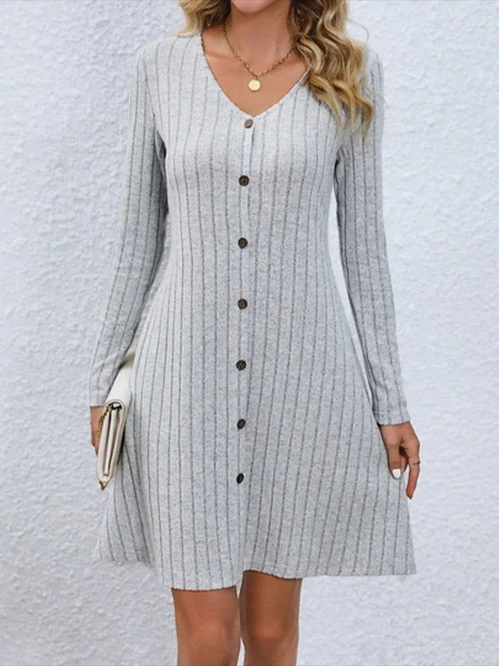 Yessie - Vestido de Botones Con Cuello en Pico