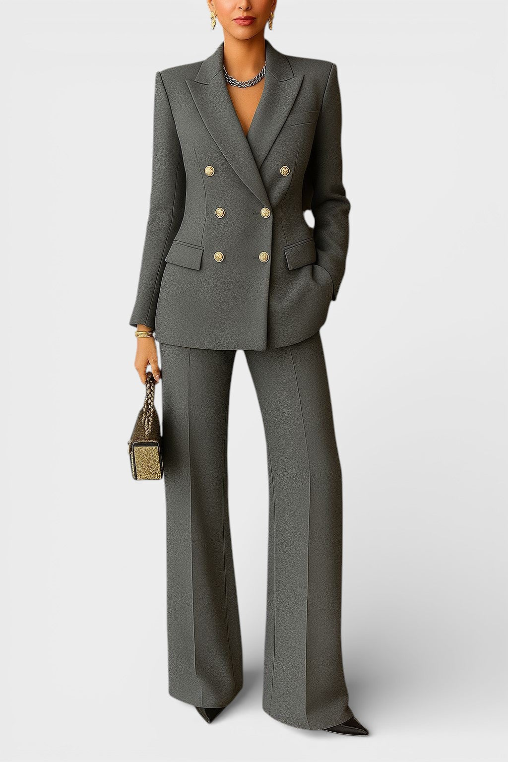 Kalyn - Blazer Cruzado y Pantalones De Pierna Ancha