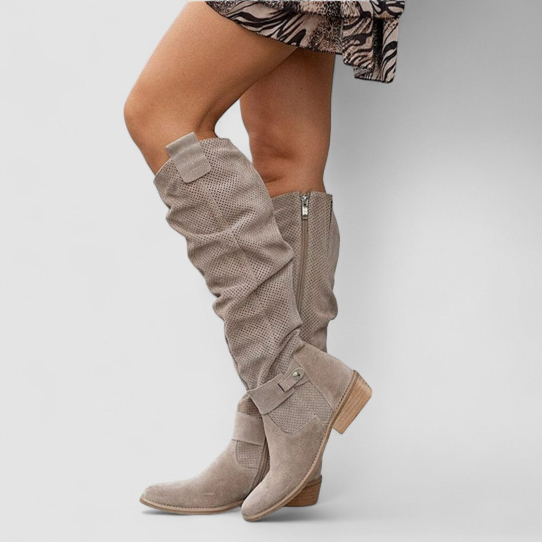 Yesinia - Botas Altas De Ante Hasta La Rodilla Con Cremallera