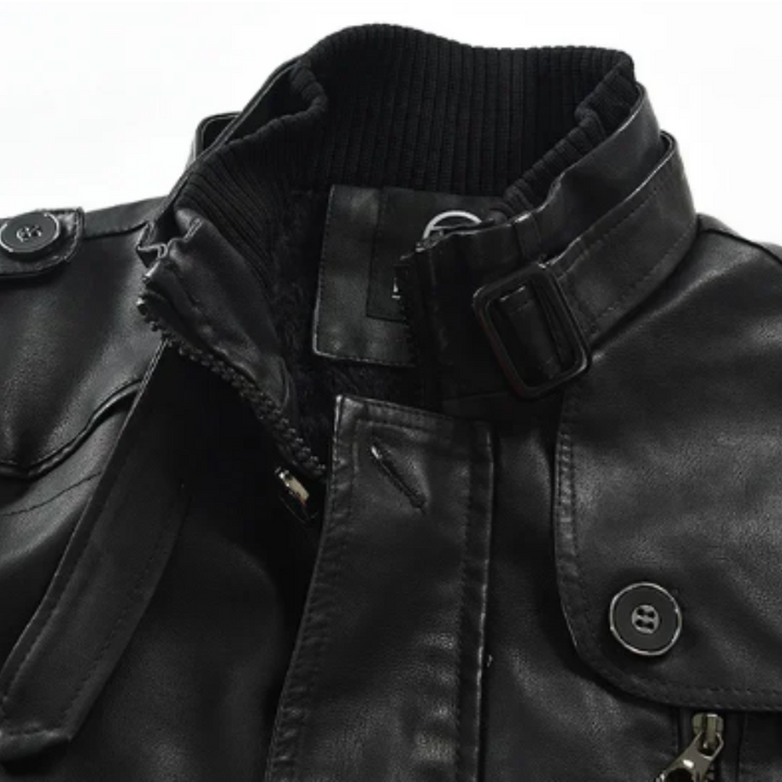 Zacharias - Elegante Chaqueta Motera Larga de Cuero