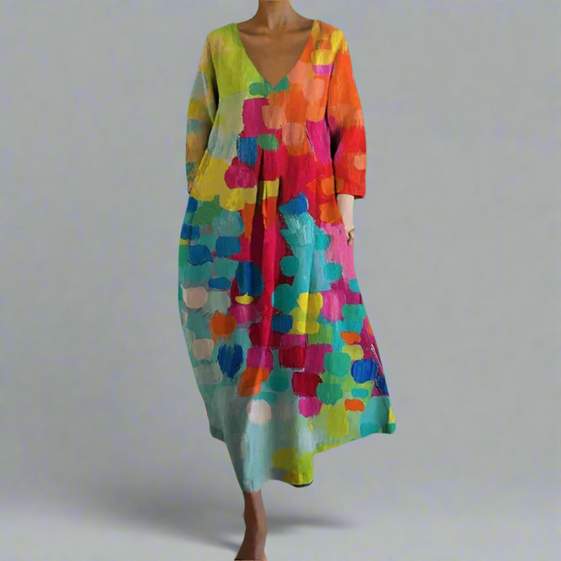 Leticia - Vestido Colorido Con Cuello en V