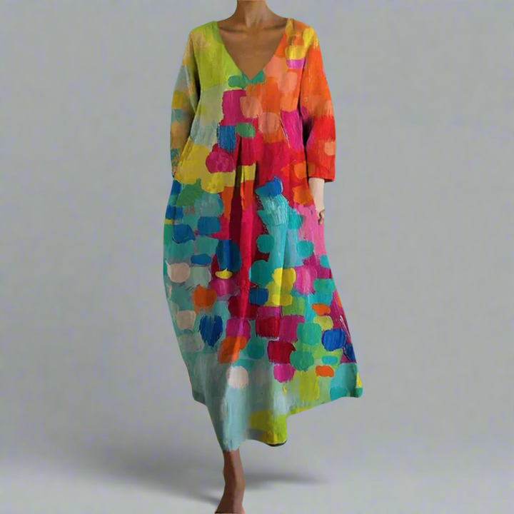 Leticia - Vestido Colorido Con Cuello en V