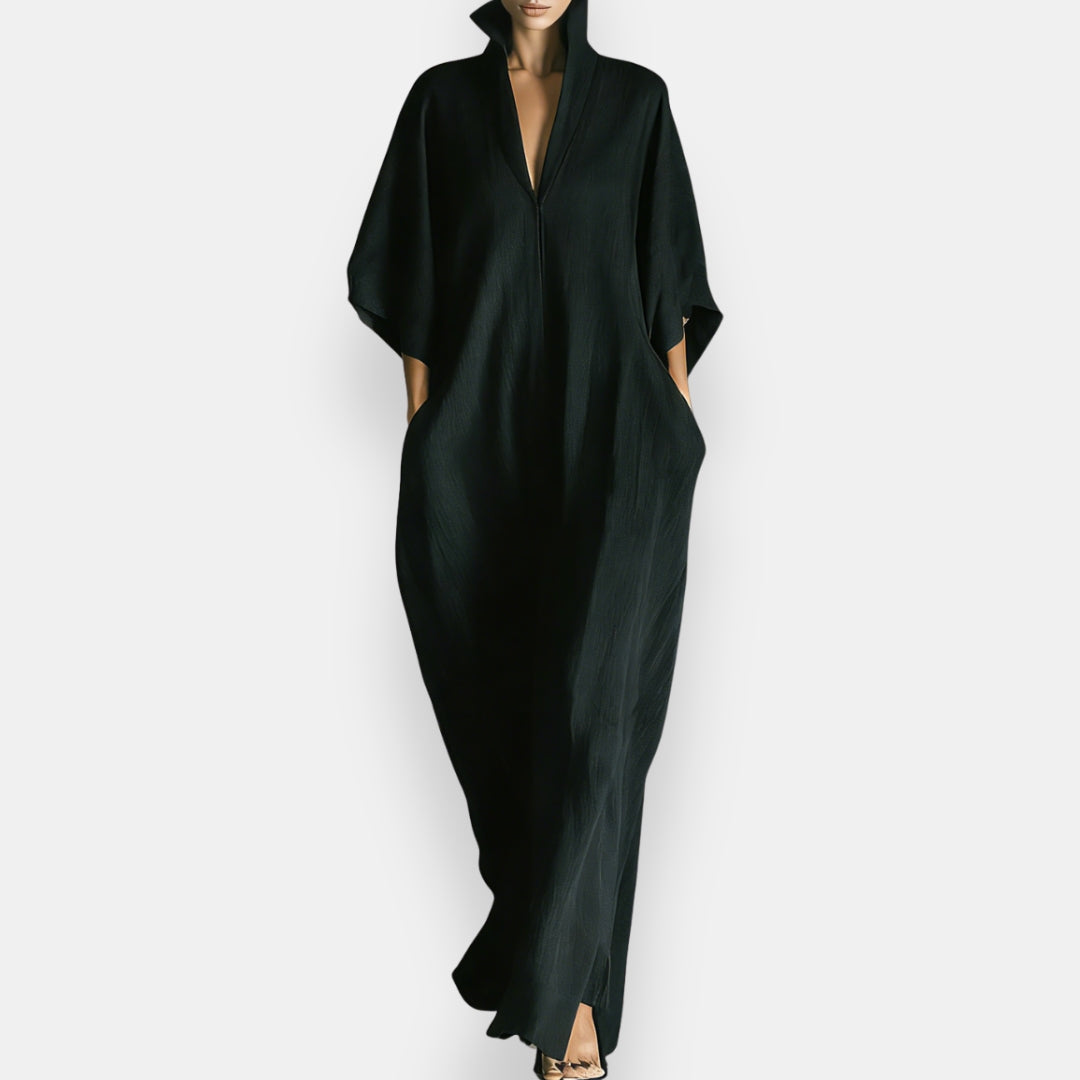 Maricel - Vestido Largo Con Cuello Alto Y Bolsillos Laterales