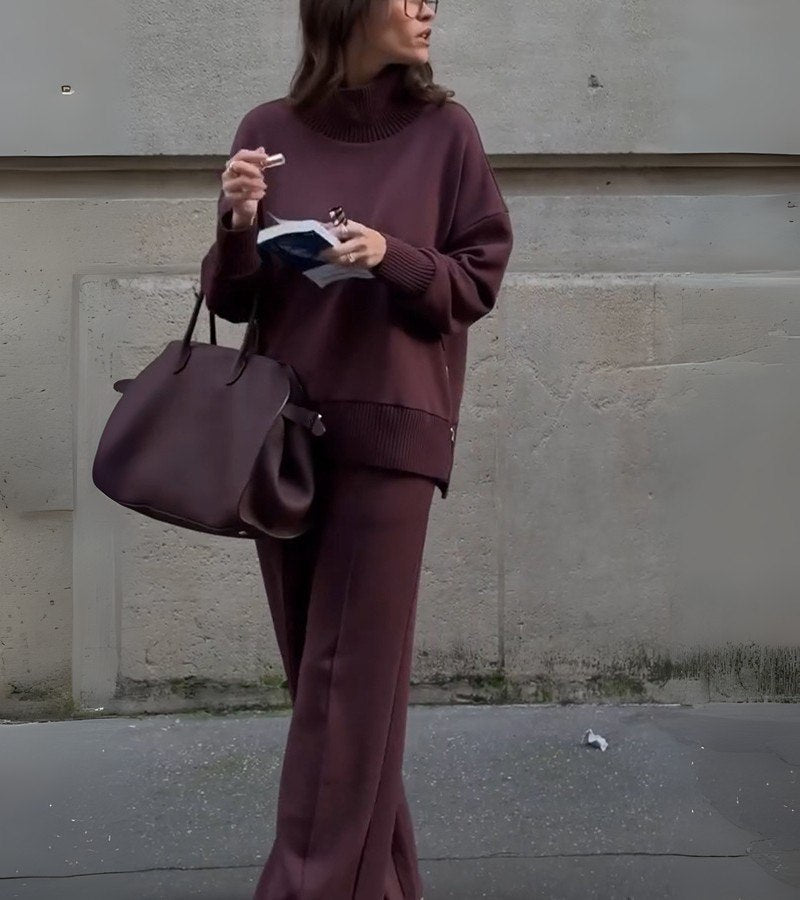 Blandine - Conjunto De Dos Piezas De Punto Jersey De Cello Alto y Pantalones Anchos