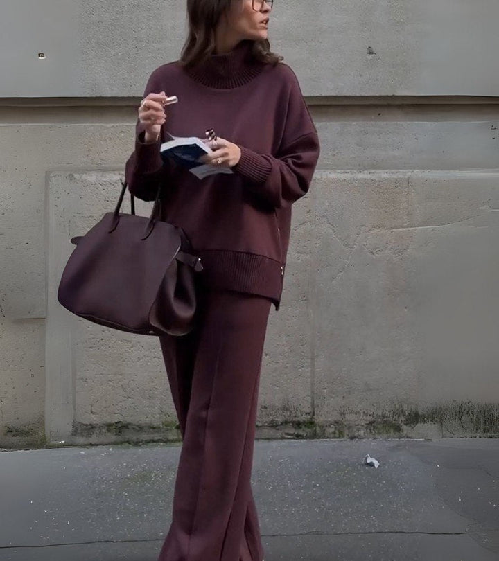 Blandine - Conjunto De Dos Piezas De Punto Jersey De Cello Alto y Pantalones Anchos