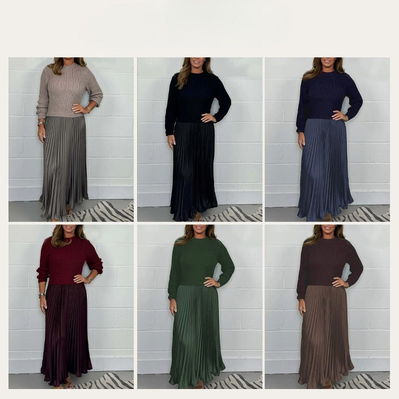 Yennefer- Elegantes y Sofisticados Vestidos Plisados Con Cuello Redondo