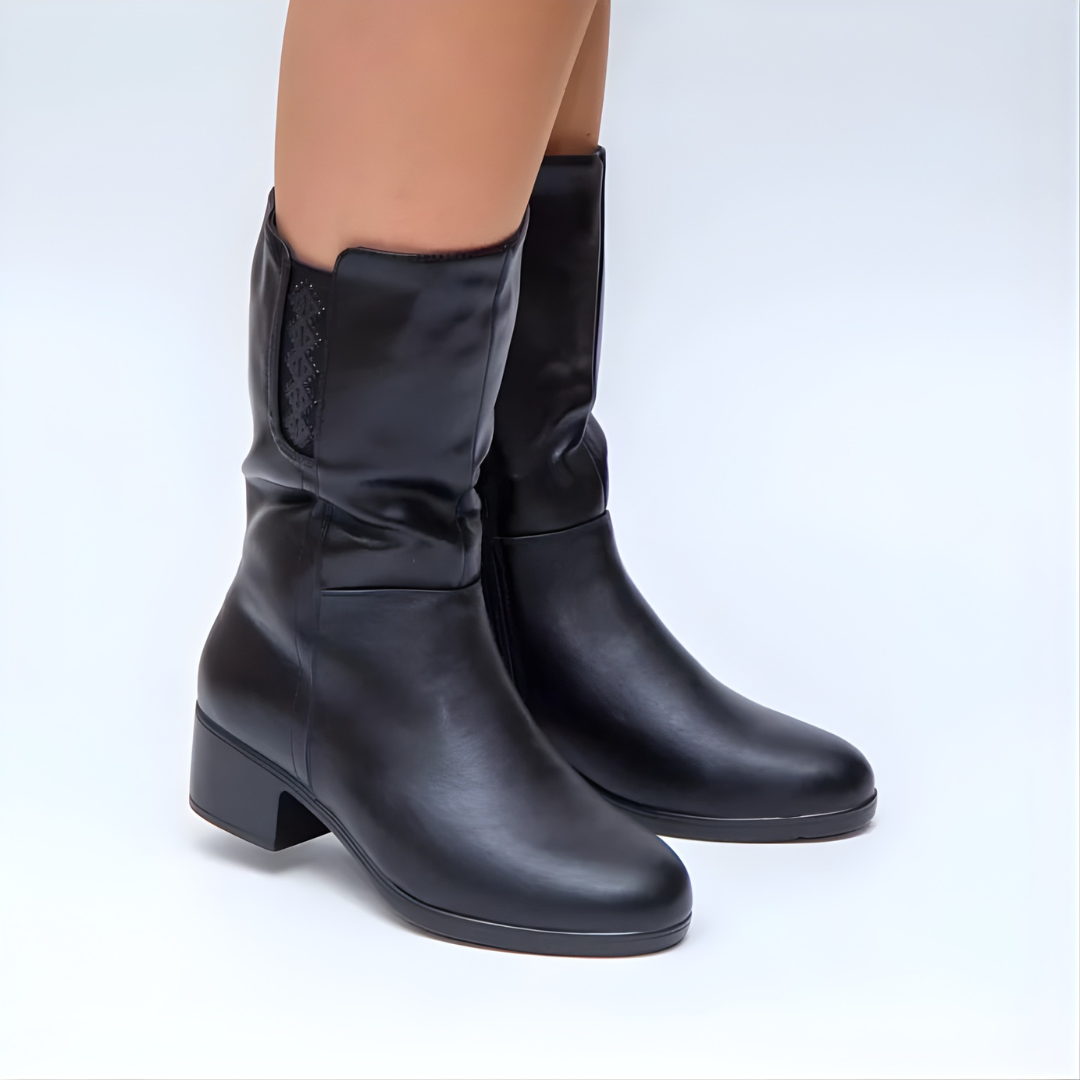 Hodaya - Elegante Bota a Media Pierna Con Cremallera Lateral