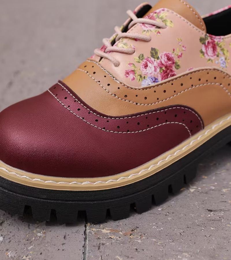 Kiela - Zapatos Oxford Con Estampado Floral Y Suela Gruesa Con Tacos