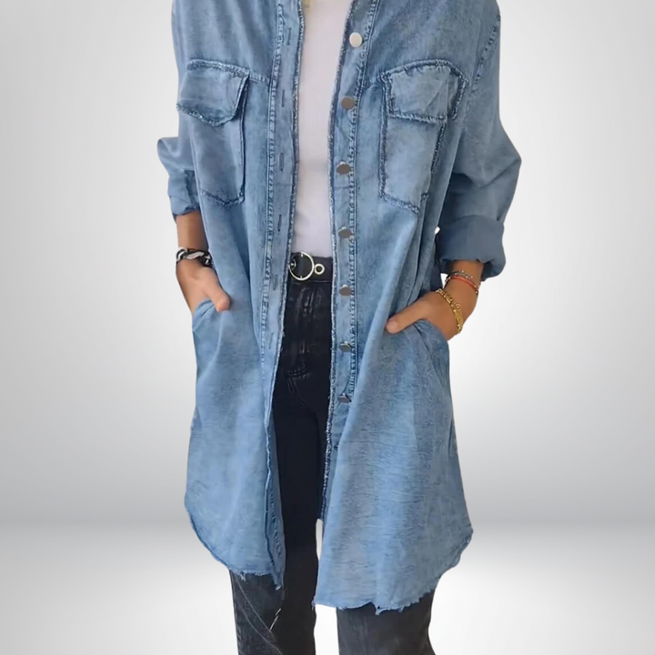 Krystyna - Chaqueta Vaquera Elegante De Manga Larga Con Cuello