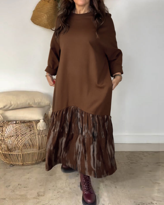Dragica - Vestido De Cuello Redondo Con Estampado Irregular De Patchwork