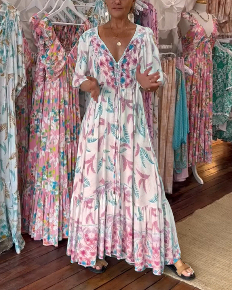 Minea - Vestido Largo Con Estampado De Hojas