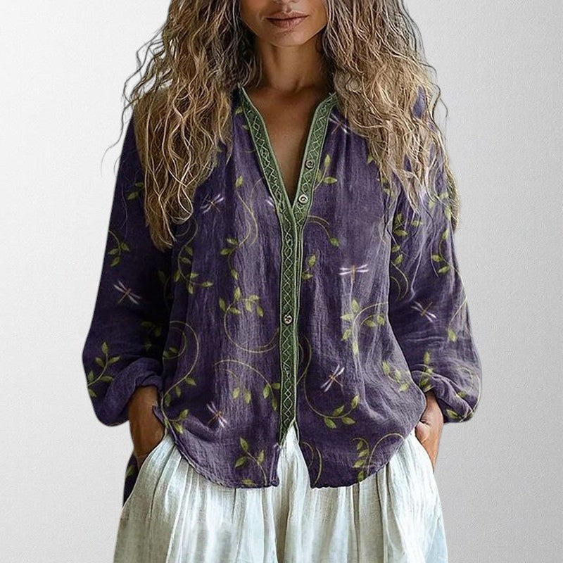 Quenlin - Blusa Vintage Con Estampado De Hojas