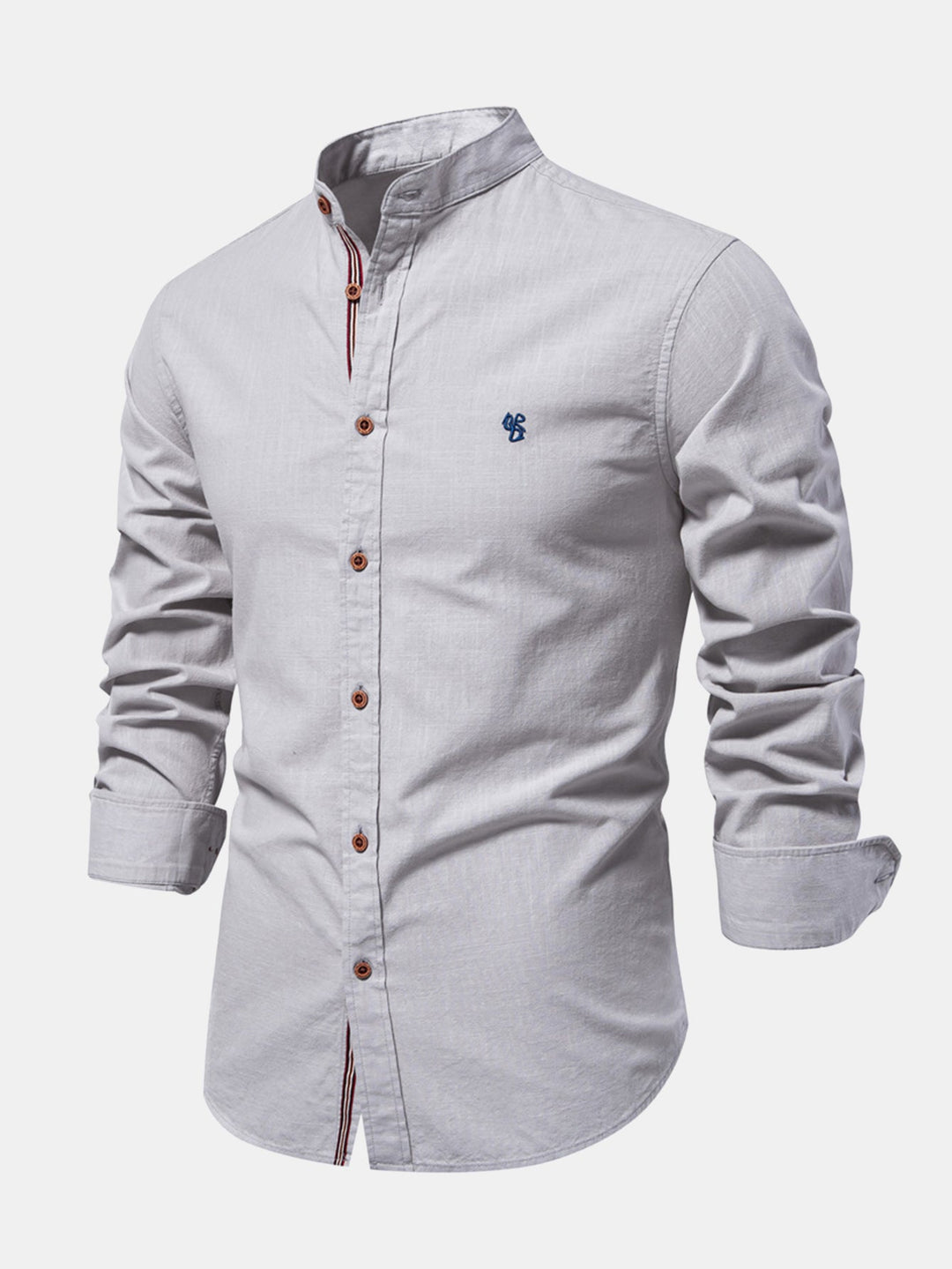 Mathias - Camisa De Lino De Manga Larga Con Cuello Alto
