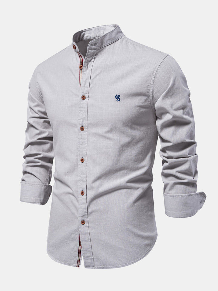 Mathias - Camisa De Lino De Manga Larga Con Cuello Alto