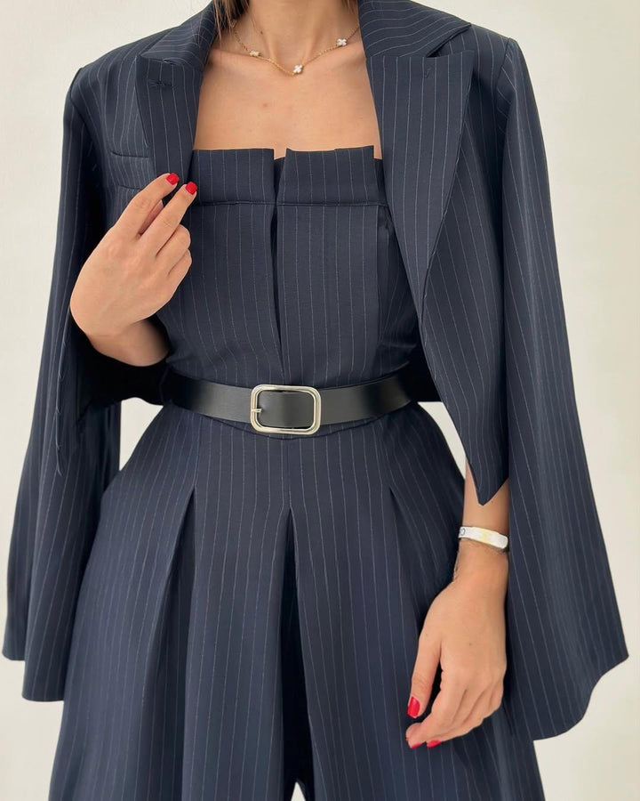 Lauralie - Conjunto Para Ir Al Trabajo Con Mono Sin Tirantes Estilo Chaqueta