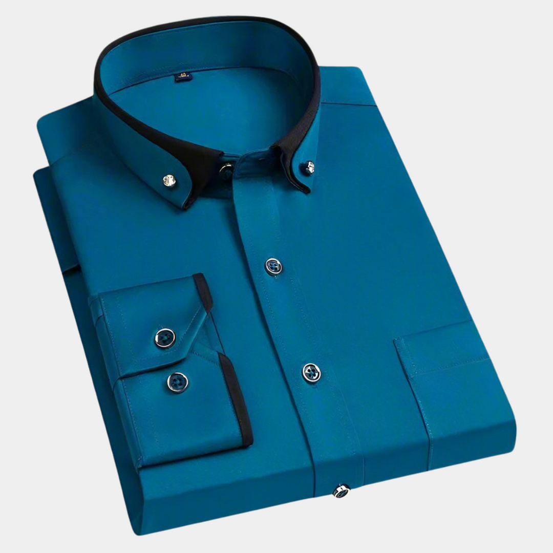 Daarik - Camisa De Vestir De Manga Larga Con Cuello En Contraste