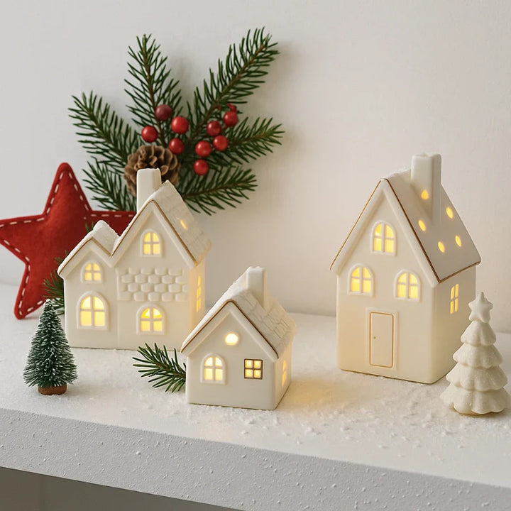 SnowLume - Conjunto Decorativo LED De Aldeas Navideñas De Cerámica