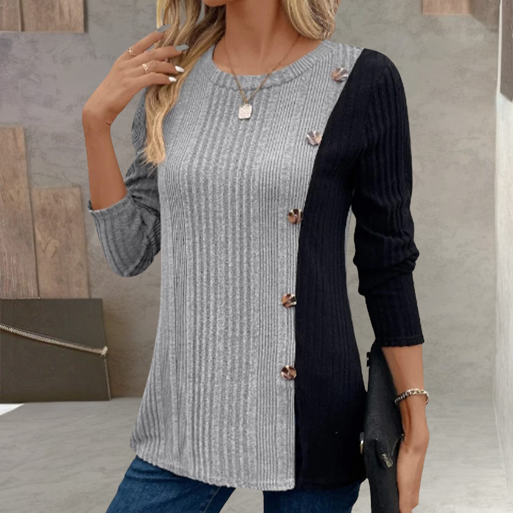 Mary - Blusa De Manga Larga Con Botones y Bloques De Color