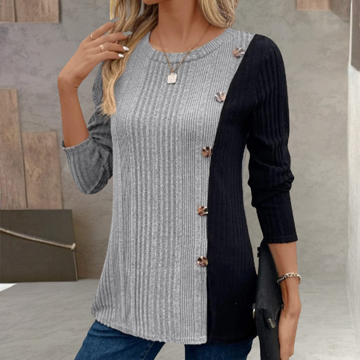 Mary - Blusa De Manga Larga Con Botones y Bloques De Color