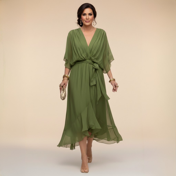 Harshani - Vestido de Gasa Con Cuello en V