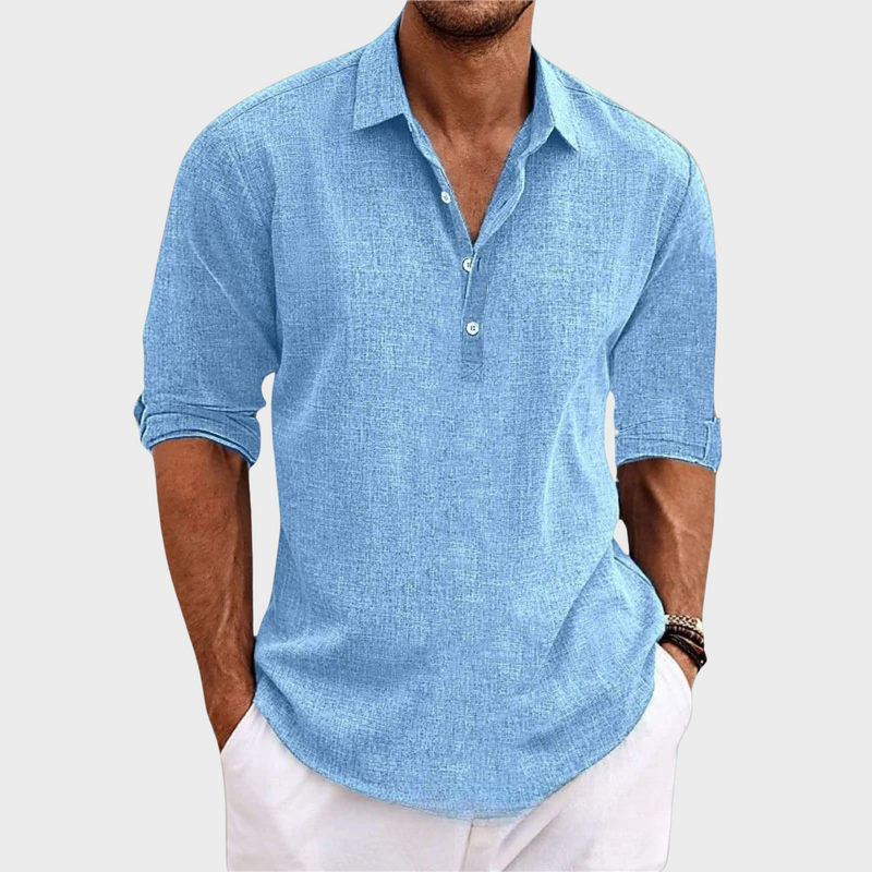 Ehrhard - CamisaI Informal de Manga Larga de Algodón y Lino