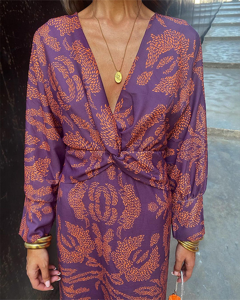 Dineke - Elegante Vestido de Manga Larga con Estampado Floral