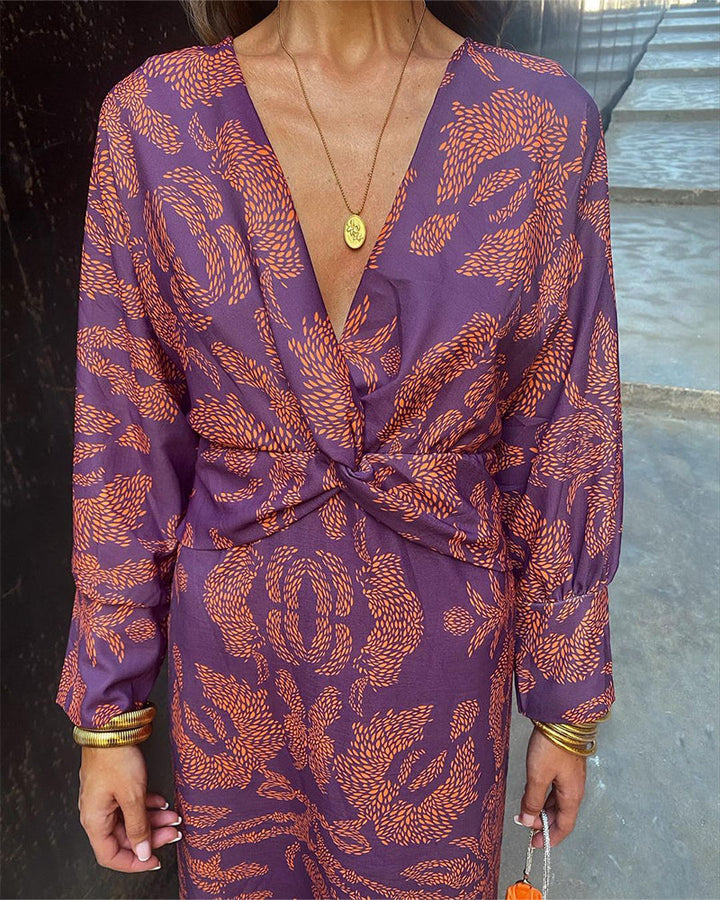 Dineke - Elegante Vestido de Manga Larga con Estampado Floral