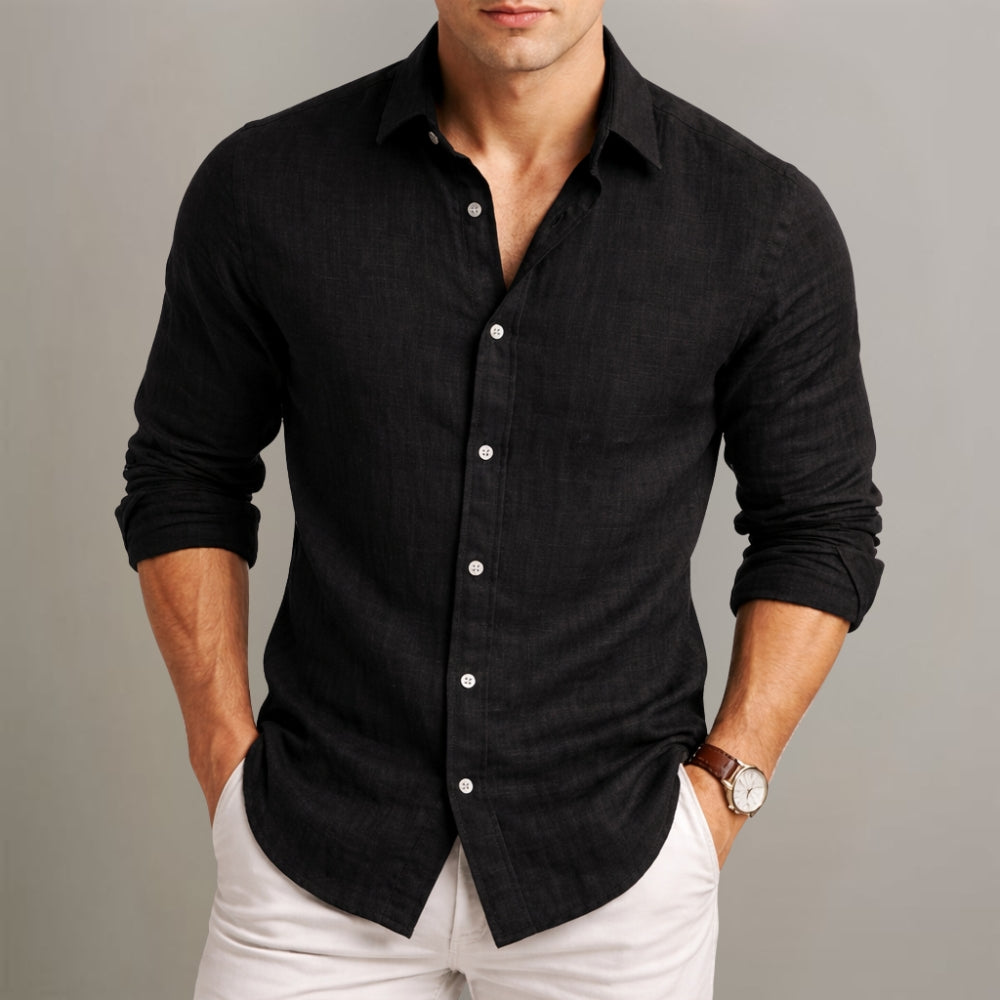 Dilshan - Camisa Informal de Algodón y Lino Con Botones