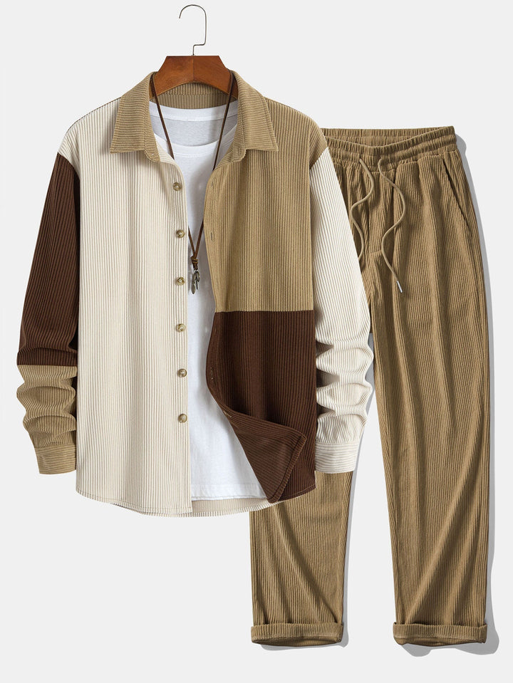 Dermot - Conjunto De Camisa Con Capucha y Pantalones De Patchwork De Pana