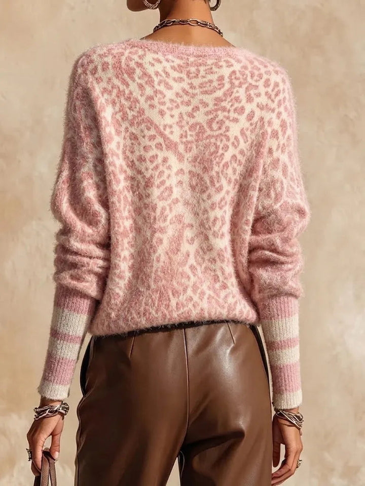 Zelinna - Jersey Con Cuello en V Y Estampado De Leopardo