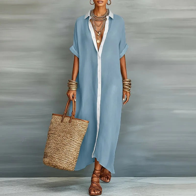 Nerena - Elegante Vestido Camisero Con Cuello En V Drapeado