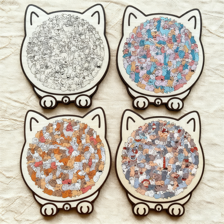 KittyCluster - Rompecabezas De Madera Con Forma De Gato De 135 Piezas