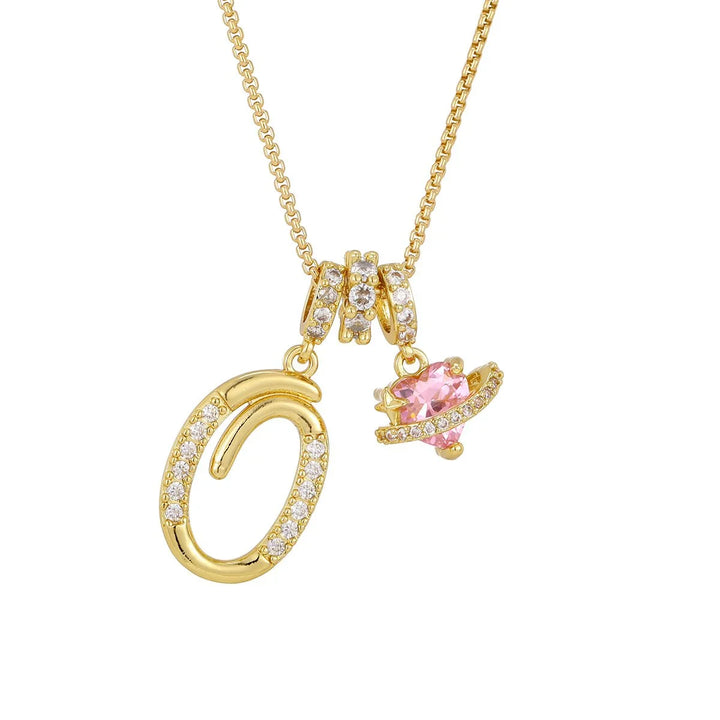 Nerute - Collar Con Inicial y Colgante de Corazón Rosa