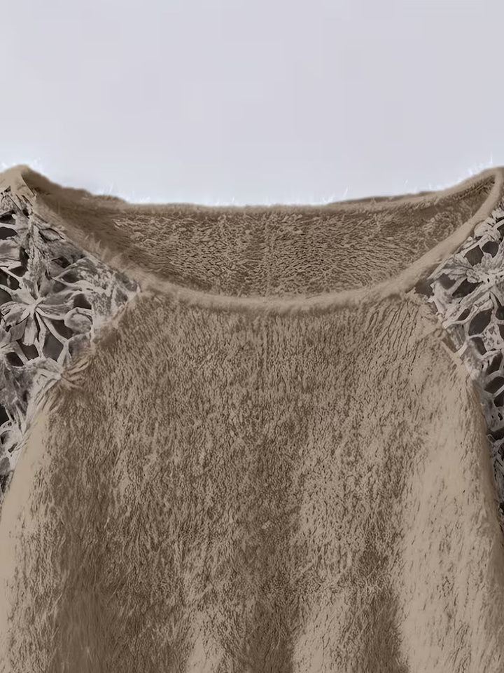 Dobrina - Jersey Con Hombros Descubiertos y Encaje Calado