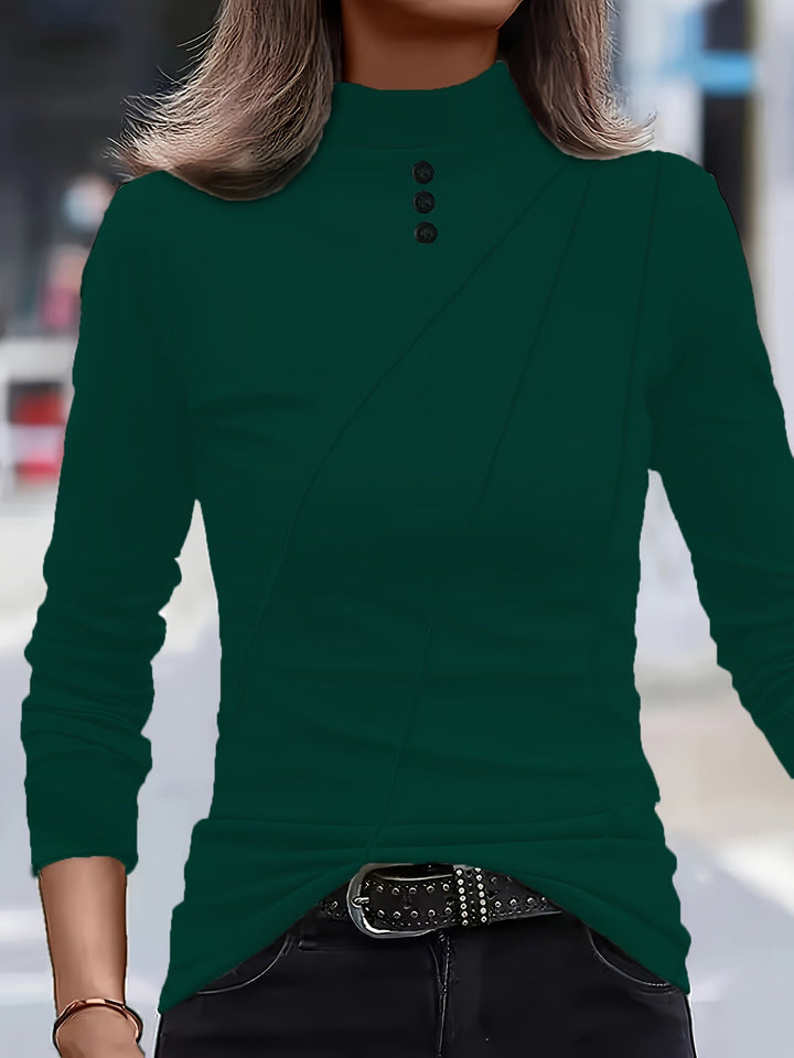 Aizhana - Camisa Elegante De Cuello Alto Y Manga Larga
