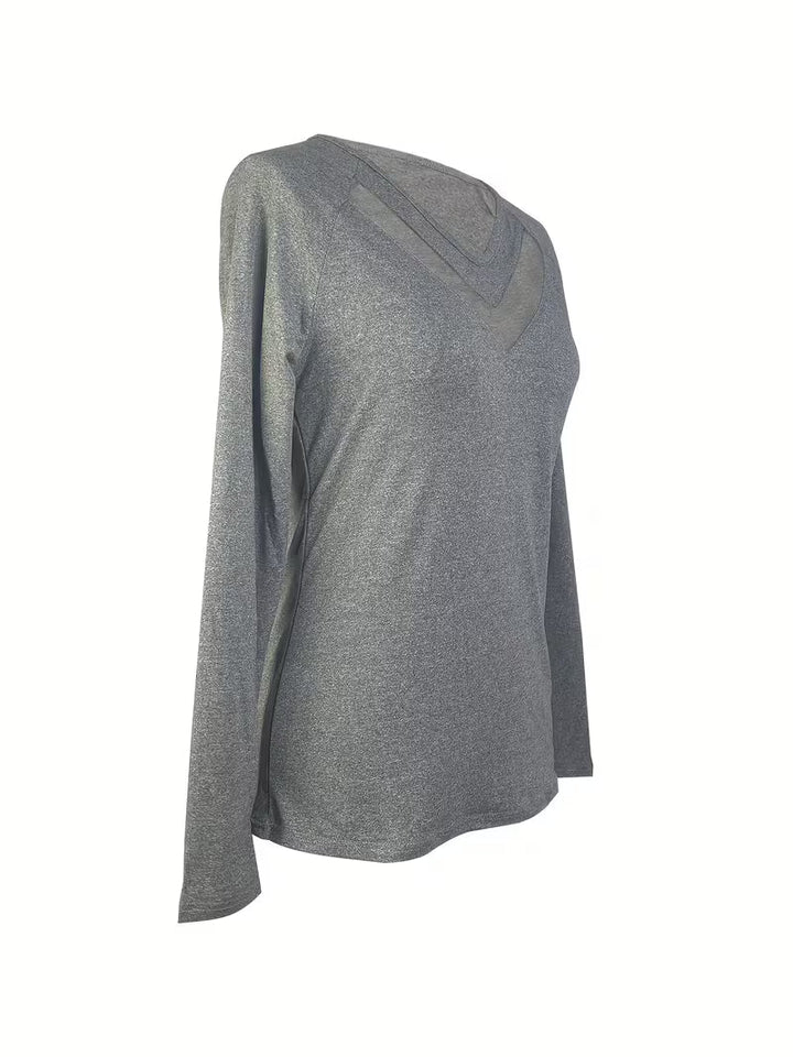 Mesha - Camiseta De Manga Larga Con Inserción De Malla Y Cuello en V