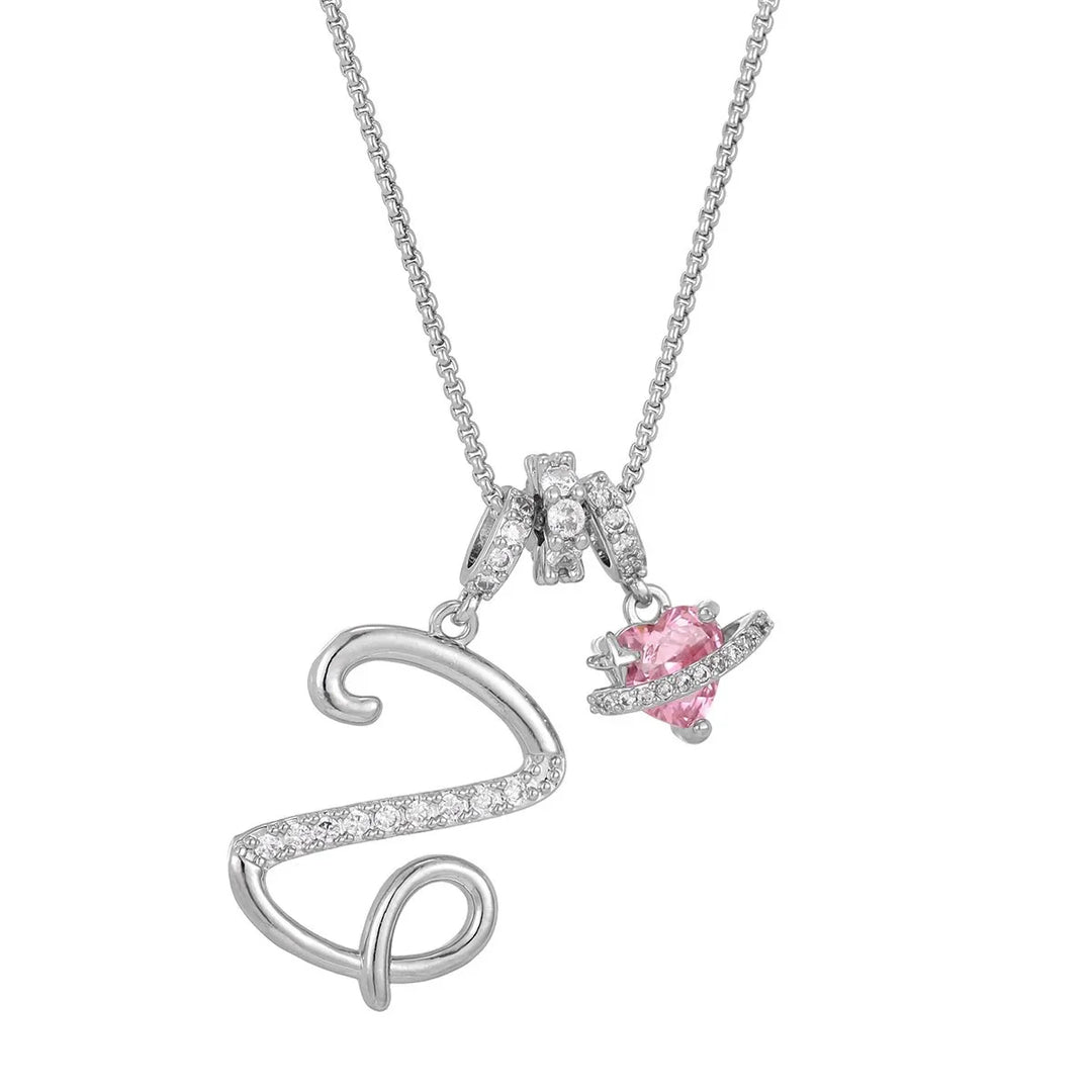 Nerute - Collar Con Inicial y Colgante de Corazón Rosa