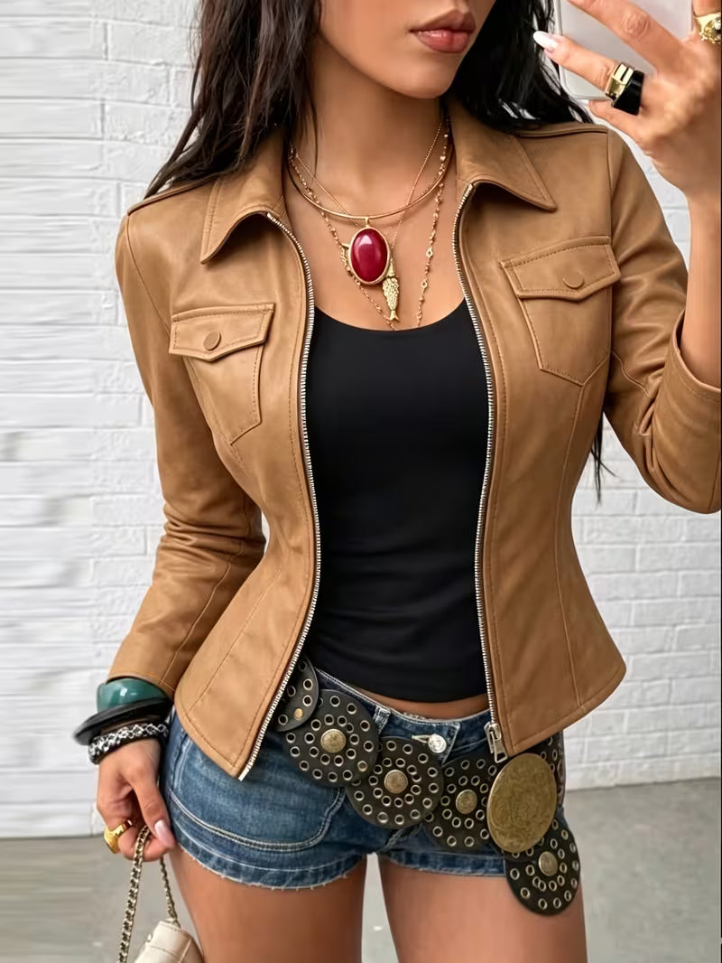 Shiona - Chaqueta De Cuero Con Bolsillos Delanteros