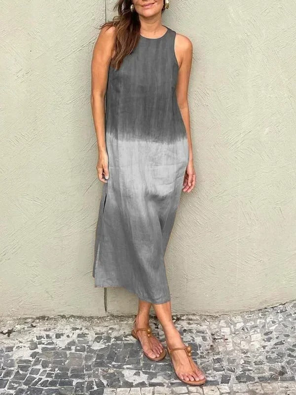 Melisa - Vestido De Algodón y Lino Con Cuello Redondo