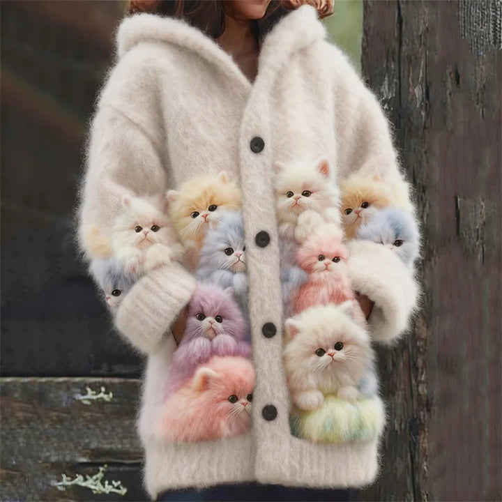 Kelsie - Cárdigan con Capucha Mullido y Gatos
