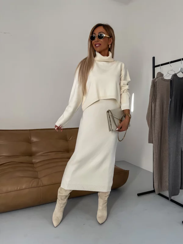 Kathleen - Conjunto De Dos Piezas De Punto De Cuello Alto Para Invierno