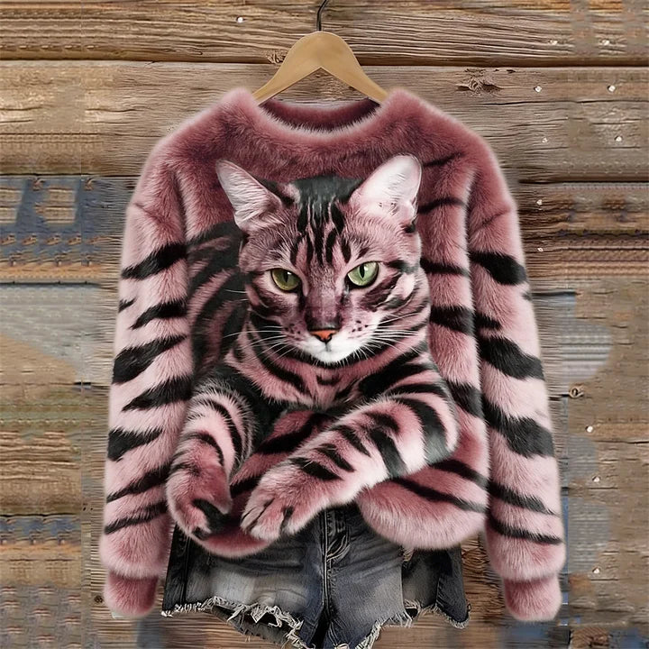 Jules - Sudadera De Felpa Suave Con Estampado De Gato Atigrado y Tigre