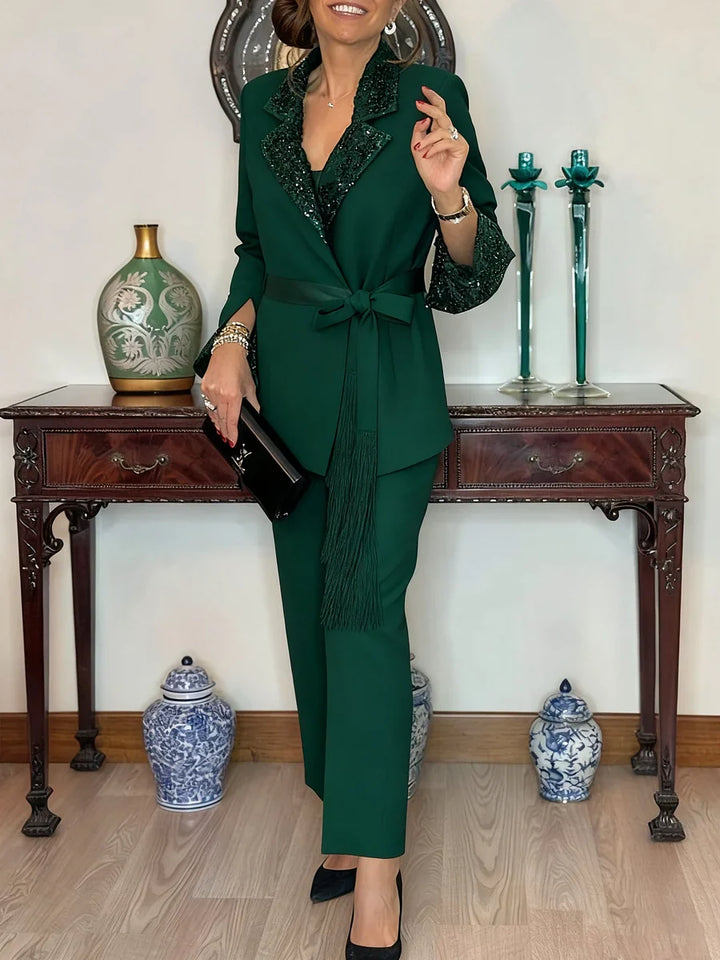 Nitzanit - Elegante Conjunto de Chaqueta y Pantalón de Dos Piezas