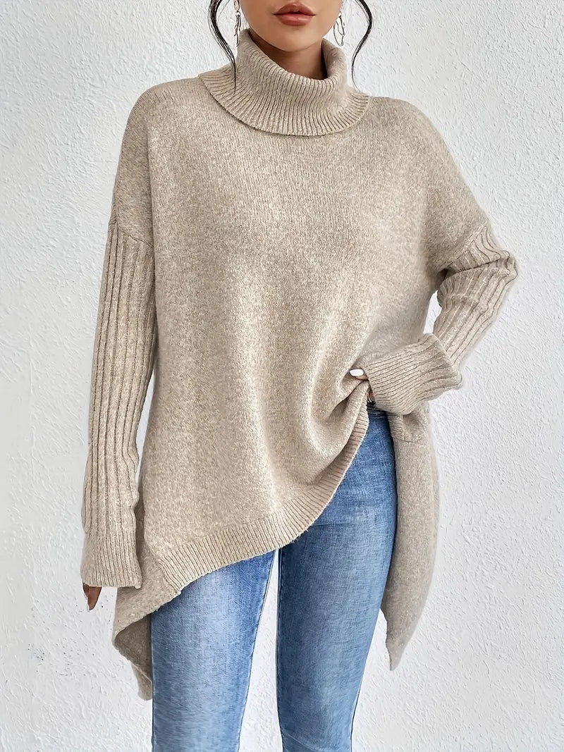 Laora - Jersey Informal De Manga Larga y Cuello Alto