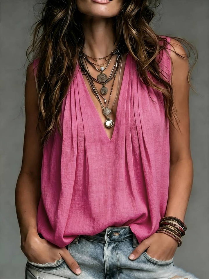 Reem - Blusa Sin Mangas Plisada Y De Corte Holgado