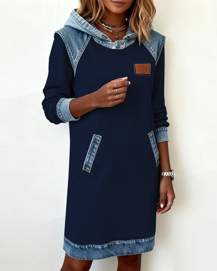 Viktoria - Vestido Informal Con Capucha Y Detalles De Denim