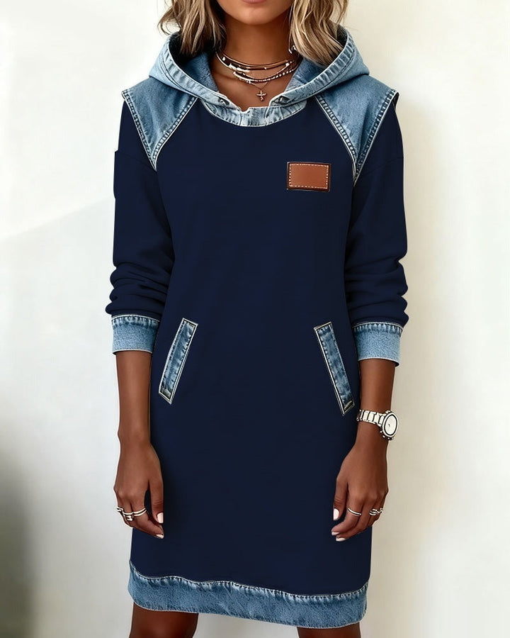Viktoria - Vestido Informal Con Capucha Y Detalles De Denim