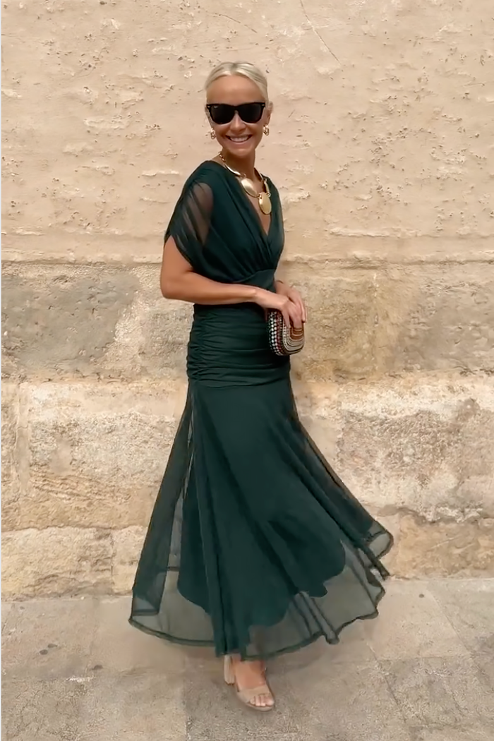 Nefeli - Elegante Vestido Largo De Fiesta Con Cuello En V